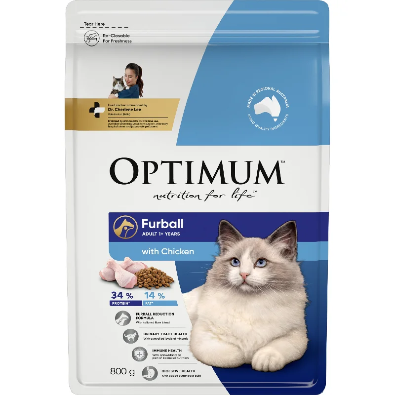    - Senior cat food  Optimum Cat Adult Dry Food Chicken Furball 800g