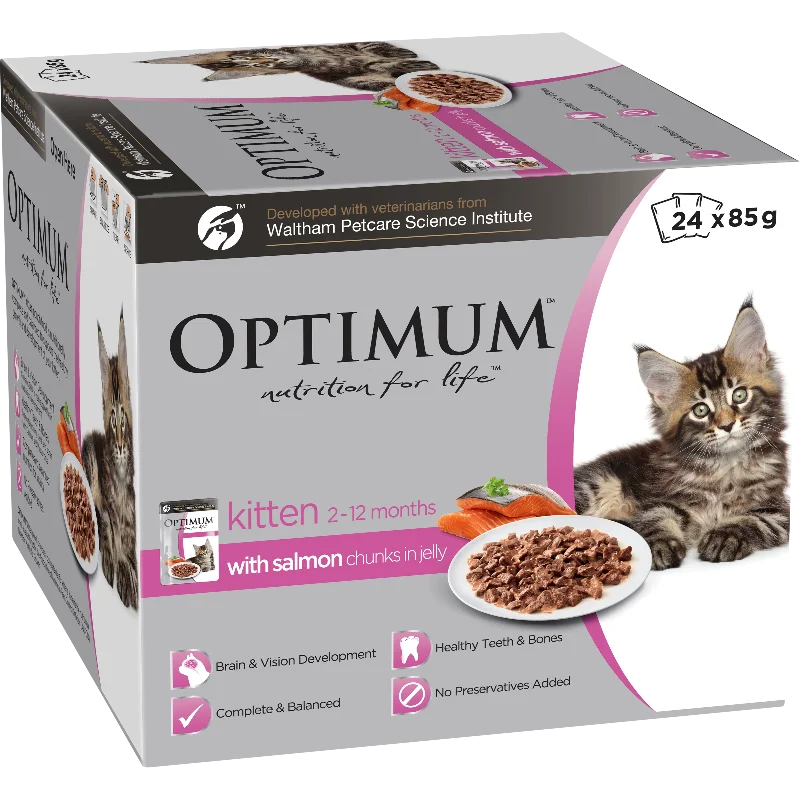    - Indoor cat food  Optimum Kitten With Salmon Chunks In Jelly Wet Cat Food 85g x 24