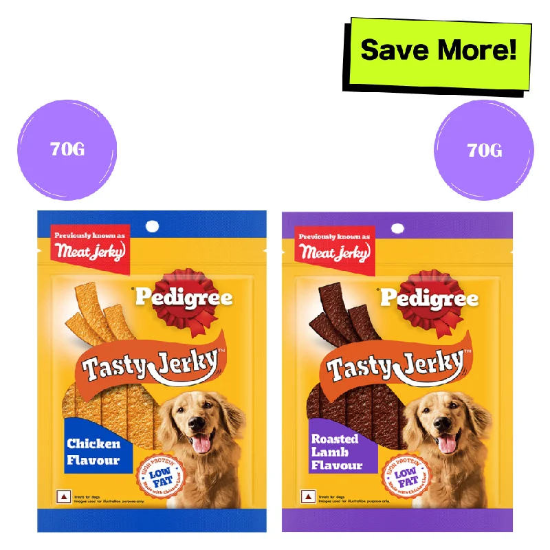 - Special food for puppiesPedigree Chicken & Liver and Roasted Lamb Flavor Tasty Jerky Dog Treat Combo