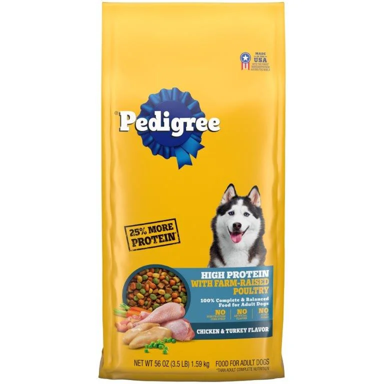 - Dog food recommendations for multi-dog householdsPEDIGREE High Protein Adult Dry Dog Food Chicken and Turkey Flavor Dog Kibble