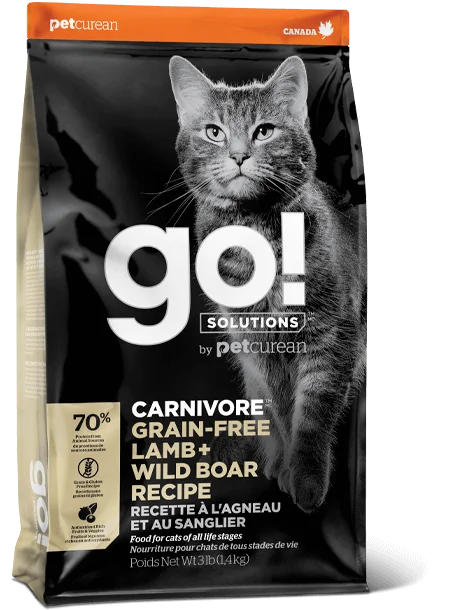    - Hairball control cat food  Petcurean GO! Solutions Carnivore Grain Free Lamb & Wild Boar Recipe Dry Cat Food