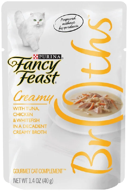  . **Brand-Related**  Purina Fancy Feast Creamy Broths With Tuna, Chicken & Whitefish Supplemental Cat Food Pouches