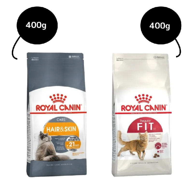  . **Functional Cat Food**  Royal Canin Fit 32 Dry Food and Hair & Skin Care Adult Cat Dry Food Combo