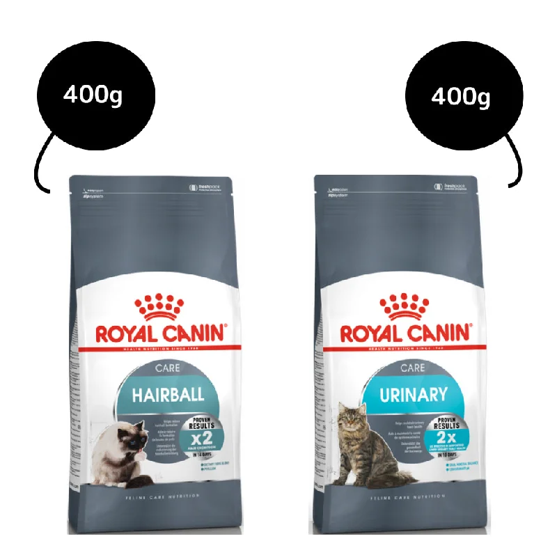    - High-fiber cat food  Royal Canin Hairball Care Dry Food and Urinary Care Adult Cat Dry Food Combo