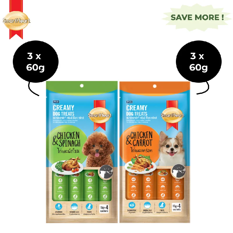 - Food for large dogsSmartHeart Chicken & Spinach and Chicken & Carrot Dog Creamy Treat Combo