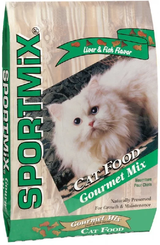    - Cat food for multi-cat households  SPORTMiX Gourmet Mix Liver & Fish Flavor Dry Cat Food