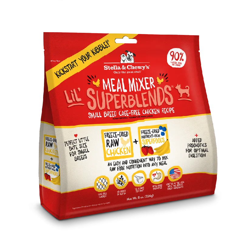 - Dog food discountsStella & Chewy's Meal Mixer Lil' SuperBlends Small Breed Grain Free Chicken Recipe Freeze Dried Raw Dog Food Topper