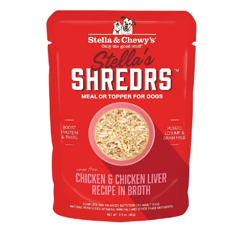  -Fish-containing dog foodStella & Chewy's Shredrs Pouch Dog Food Chicken & Chicken Liver Dinner in Broth