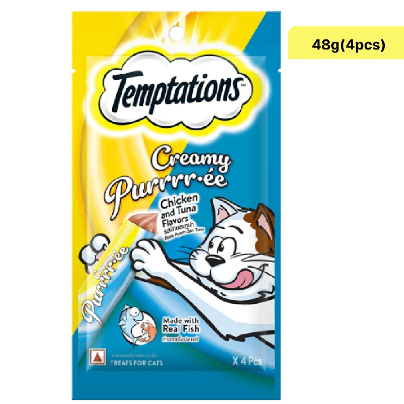    - Weight management cat food  Temptations Creamy Purrrr ee Chicken & Tuna Cat Treats