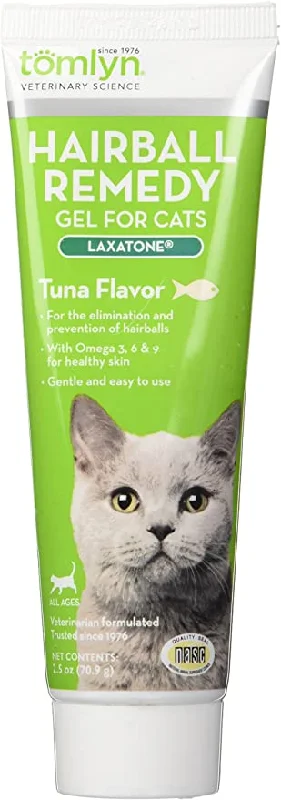    - High-fiber cat food  Tomlyn Hairball Remedy Gel for Cats Tuna Flavor