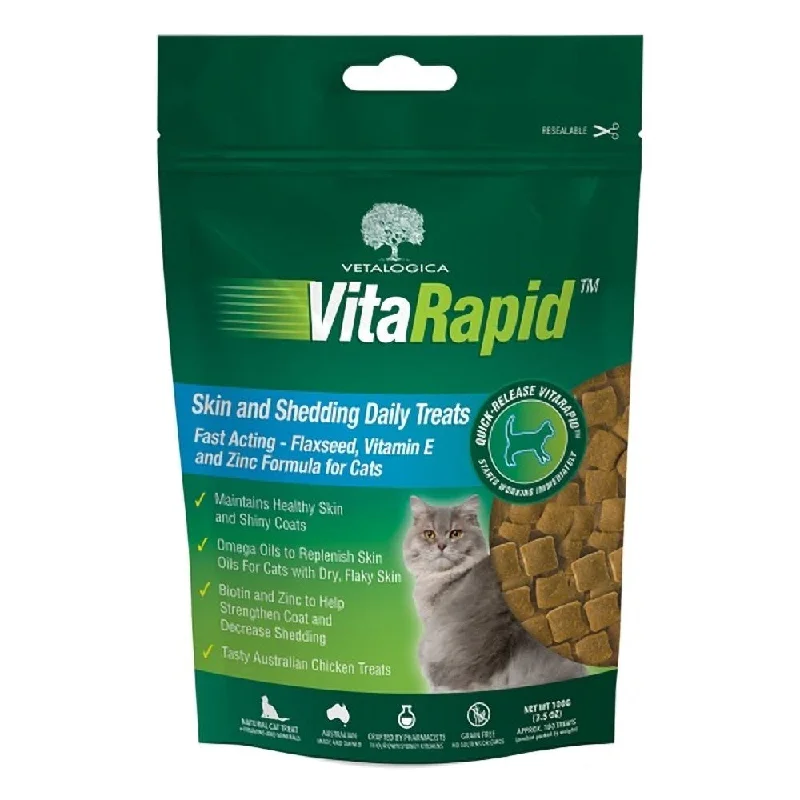    - Grain-free cat food recommendations  Vetalogica Vitarapid Cat Skin & Shedding Daily Treats 100g