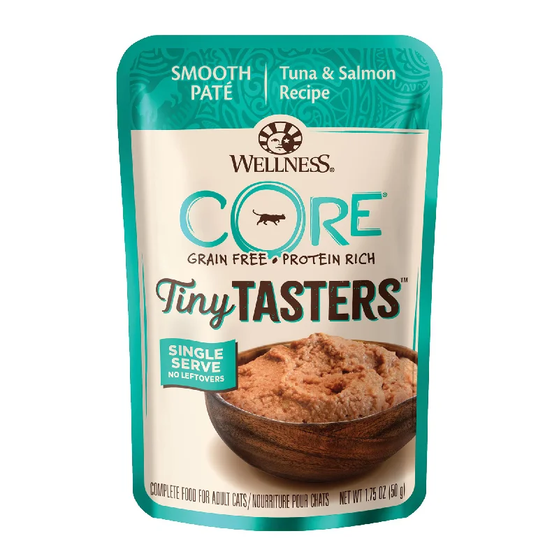    - Cat food for multi-cat households  Wellness CORE Tiny Tasters Tuna and Salmon Paté Wet Cat Food 50g