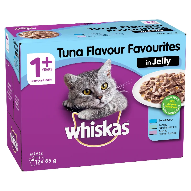    - High-protein cat food  Whiskas Favourites Cat Adult 1+yrs Tuna Chunks In Jelly 85g x 12