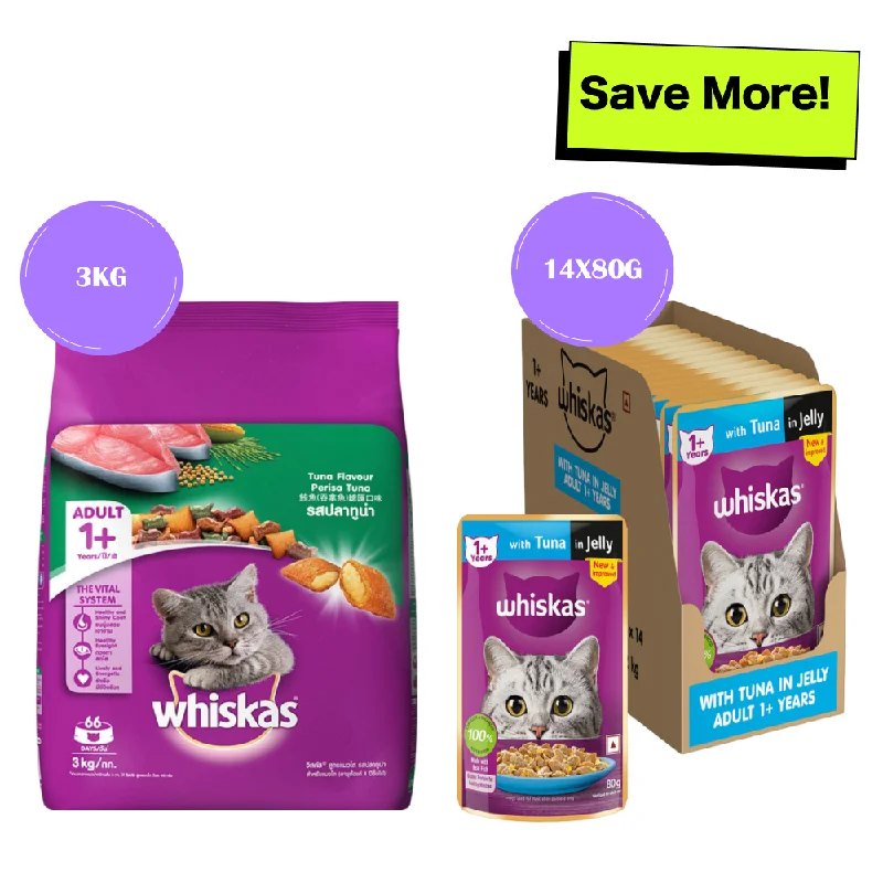    - Cat food for pregnant and nursing cats  Whiskas Tuna and Tuna in Jelly Meal Adult Cat Dry and Wet Food Combo