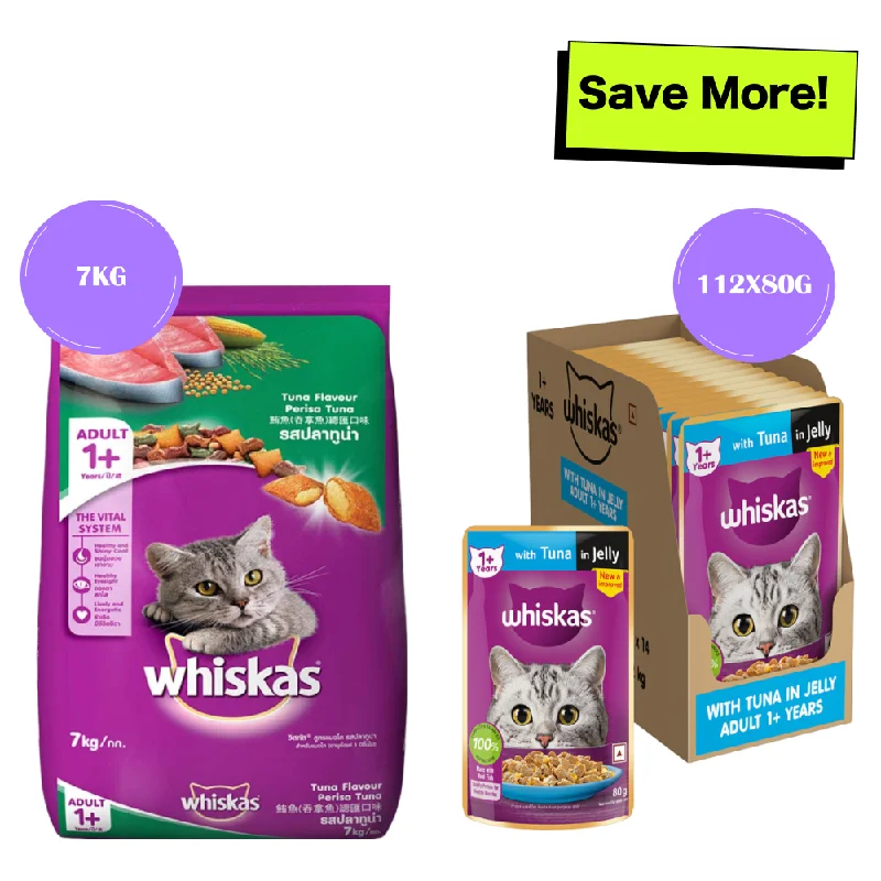    - Senior cat food  Whiskas Tuna in Jelly Meal Adult Cat Wet Food and Tuna Flavour Adult Cat Dry Food Combo