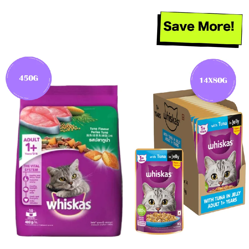    - Grain-free cat food recommendations  Whiskas Tuna in Jelly Meal Adult Cat Wet Food and Tuna Flavour Adult Cat Dry Food Combo