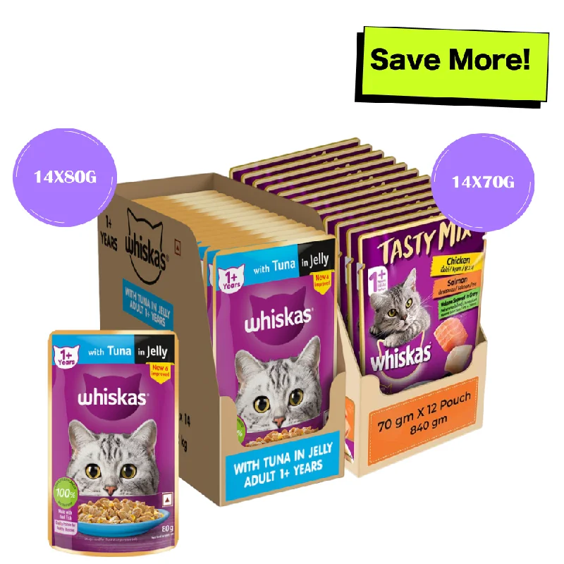    - Wholesale cat food prices  Whiskas Tuna in Jelly Meal and Chicken With Salmon Wakame Seaweed in Gravy Tasty Mix Adult Cat Wet Food Combo