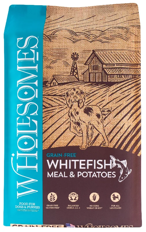 - Dog food recommendations for multi-dog householdsWholesomes Whitefish Meal & Potatoes Grain-Free Dry Dog Food 35 lb